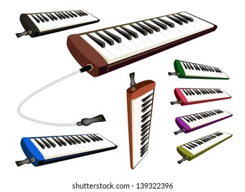 Music Instrument, An Illustration Collection of Colorful Melodica Isolated on White Background 