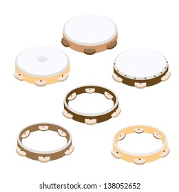 Music Instrument, An Illustration Collection of Different Style and Various Colors of Wooden Tambourines in Vintage Style 