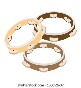 Music Instrument, An Illustration Collection of Three Colors of Beautiful Wooden Tambourines in Retro Style 