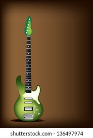 Music Instrument, An Illustration of Green Electric Guitar on Beautiful Vintage Dark Brown Background with Copy Space for Text Decorated