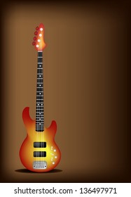 Music Instrument, An Illustration of Red Electric Guitar on Beautiful Vintage Dark Brown Background with Copy Space for Text Decorated