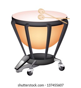 Music Instrument, An Illustration of A Retro Style Classical Timpani or Kettle Drum on White Background 