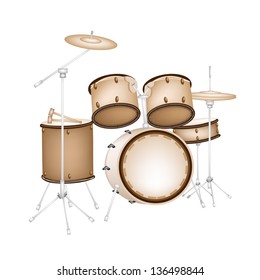 Music Instrument, An Illustration of A Set of Retro Style Jazz Drum Kit on White Background