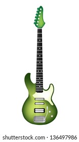 Music Instrument, An Illustration  of A Single Green Electric Guitar on White Background