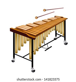 Music Instrument, An Illustration of Vibraphone on Stand and Two Beater Isolated on White Background 