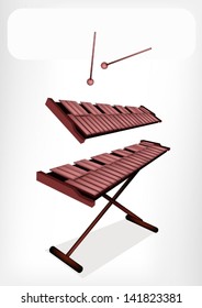 Music Instrument, An Illustration of Vintage Two Xylophone and Two Beater with White Label for Copy Space and Text Decorated 