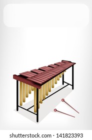 Music Instrument, An Illustration of Vintage Two Marimba and Two Beater with White Label for Copy Space and Text Decorated 