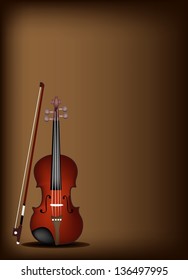 Music Instrument, An Illustration of Violin on Beautiful Vintage Dark Brown Background with Copy Space for Text Decorated
