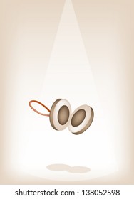 Music Instrument, Illustration of Wooden Spanish Castanet on Vintage Brown Stage Background with Copy Space for Text Decorated  