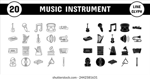 Music Instrument Line Glyph Vector Illustration Icon Sticker Set Design Materials 