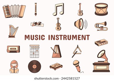 Music Instrument Lineal Color Vector Illustration Icon Sticker Set Design Materials