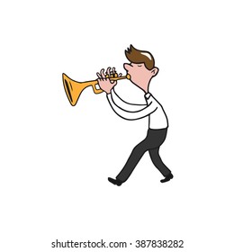 Music instrument man blowing trumpet