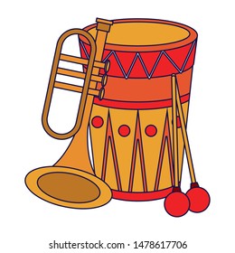 music instrument musical drum and trumpet objects cartoon vector illustration graphic design