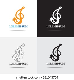 Music Instrument And Note Logo Design By Using Saxophone Shape