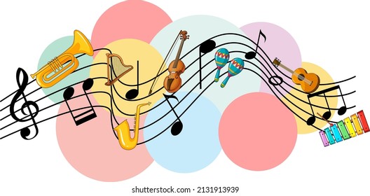 Music instrument with music notes on white background illustration