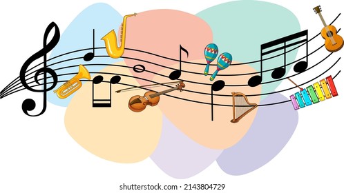 Music instrument with music notes on white background illustration