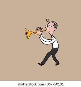 Music instrument old man blowing trumpet