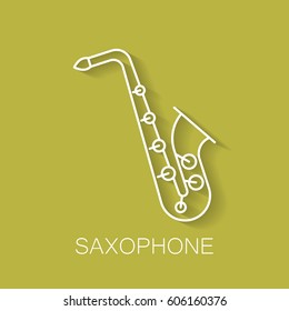 Music instrument retro line icon. Saxophone shape. Classic musical object. Vector decorative design background. Magazine cover. Marketing concept.
