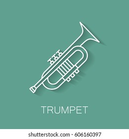 Music instrument retro line icon. Trumpet shape. Classic musical object. Vector decorative design background. Magazine cover. Marketing concept.