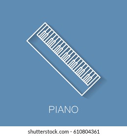 Music instrument retro line icon. Piano shape. Classic musical object. Vector decorative design background. Magazine cover. Marketing concept.