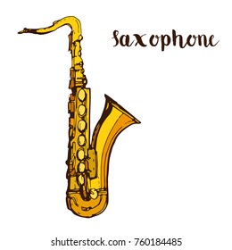 Music instrument Saxophone hand drawn sketch stock vector illustration isolated on white background