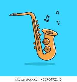 Music Instrument Saxophone Illustration, Vector, Flat Icon, Flat Design