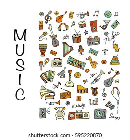 Music instrument set, sketch for your design. Vector illustration