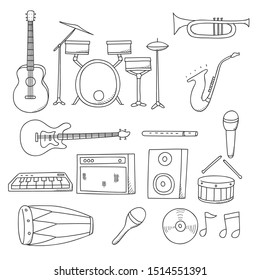 music . music instrument set . instrument music vector with hand draw style.