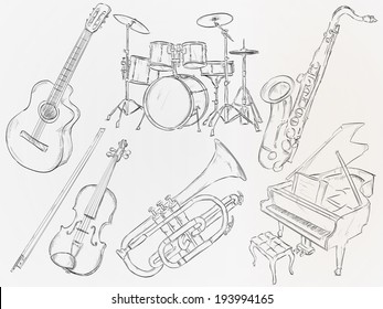 Music Instrument Sketch Vector Pack