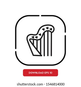 Music instrument symbol, harp outline vector icon