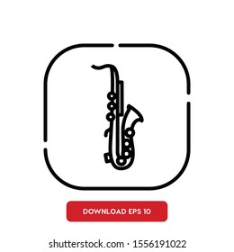 Music instrument symbol, saxophone outline vector icon