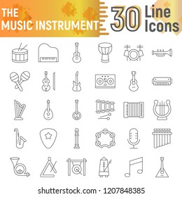 Music instrument thin line icon set, musical symbols collection, vector sketches, logo illustrations, sound signs linear pictograms package isolated on white background, eps 10.