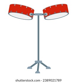 Music Instrument, Two standing Retro drums. Illustration of Classical Snare Drum on Stand and Snare Drum. Vector flat Cartoon Design element isolated on white, Music concept, Concert equipment