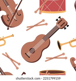 Music instrument vector cartoon seamless pattern background for wallpaper, wrapping, packing, and backdrop.