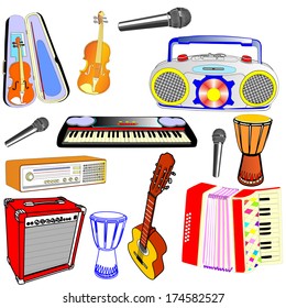 Musikinstrument Vektorsymbol-Sammlung - Set von Illustrationen einzeln auf weißem Hintergrund.