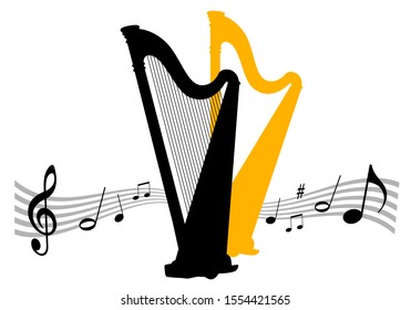 music instrument vector illustration with harp