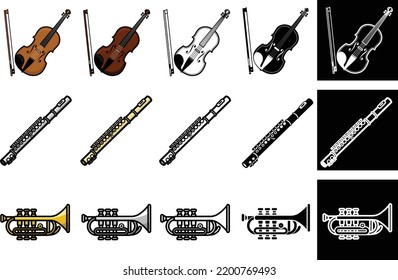 music instrument violin flute trumpet