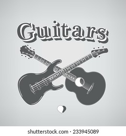 Music Instruments. Acoustic and Bass Guitars