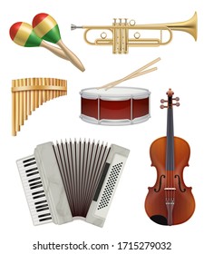 Music instruments. Audio items collection for pop or rock jazz music band vector illustrations