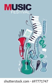 Music instruments background for banner or other uses. Vector illustration.