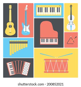 Music instruments collection / Flat music icons / Vector illustration set