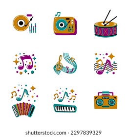 Music Instruments Collection Set Sticker Icon