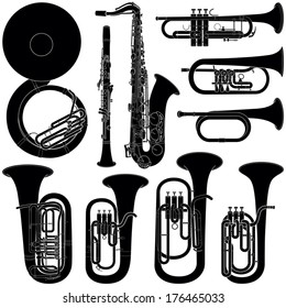 Music instruments collection    vector silhouette illustration 