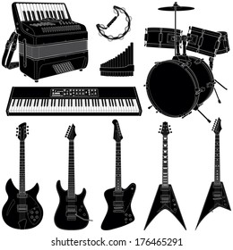 Music instruments collection - vector silhouette illustration 