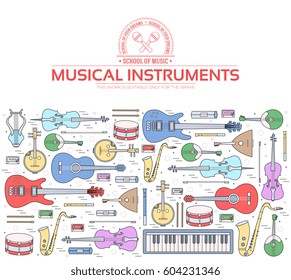 Music instruments concept. Icons design for your product or design, web and mobile applications. Vector thin lines illustration background