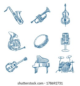 Music instruments drawn icons set
