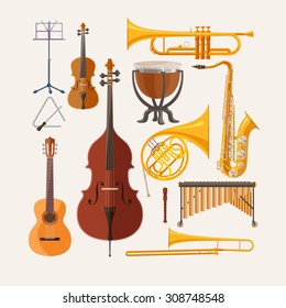 Music instruments. Flat design.