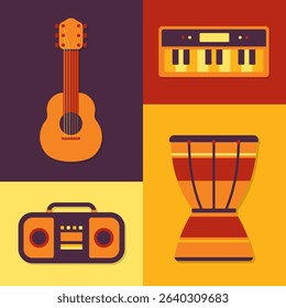 Music instruments flat icon set with simple and minimalist design