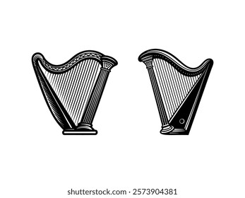 music instruments of Harp silhouette vector