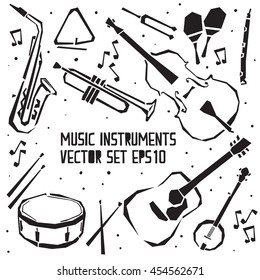 Music instruments icon collection - vector silhouette illustration